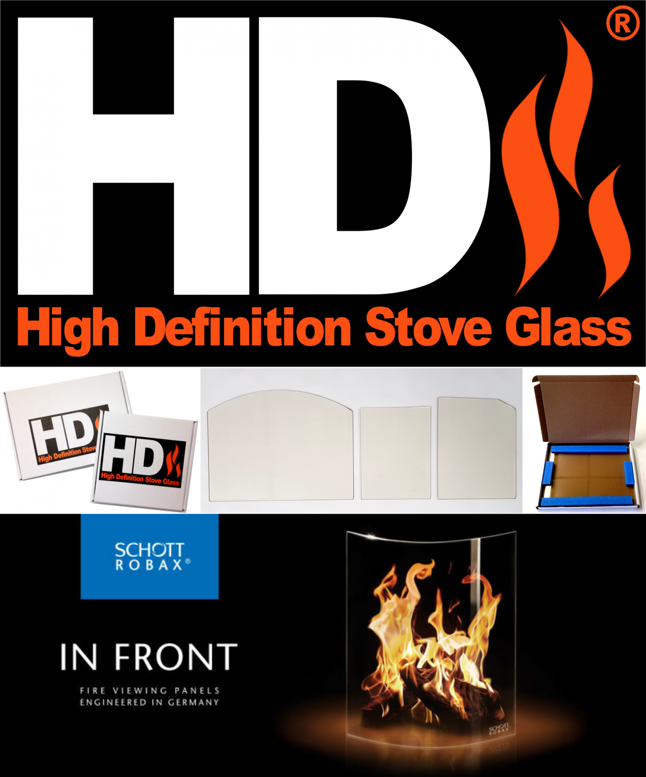 Heat Resistant Stove Glass 250mm x 195mm x 4mm for Wood & Multi Fuel Stoves 