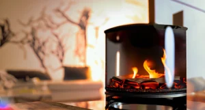 image of a woodburner stove in a room